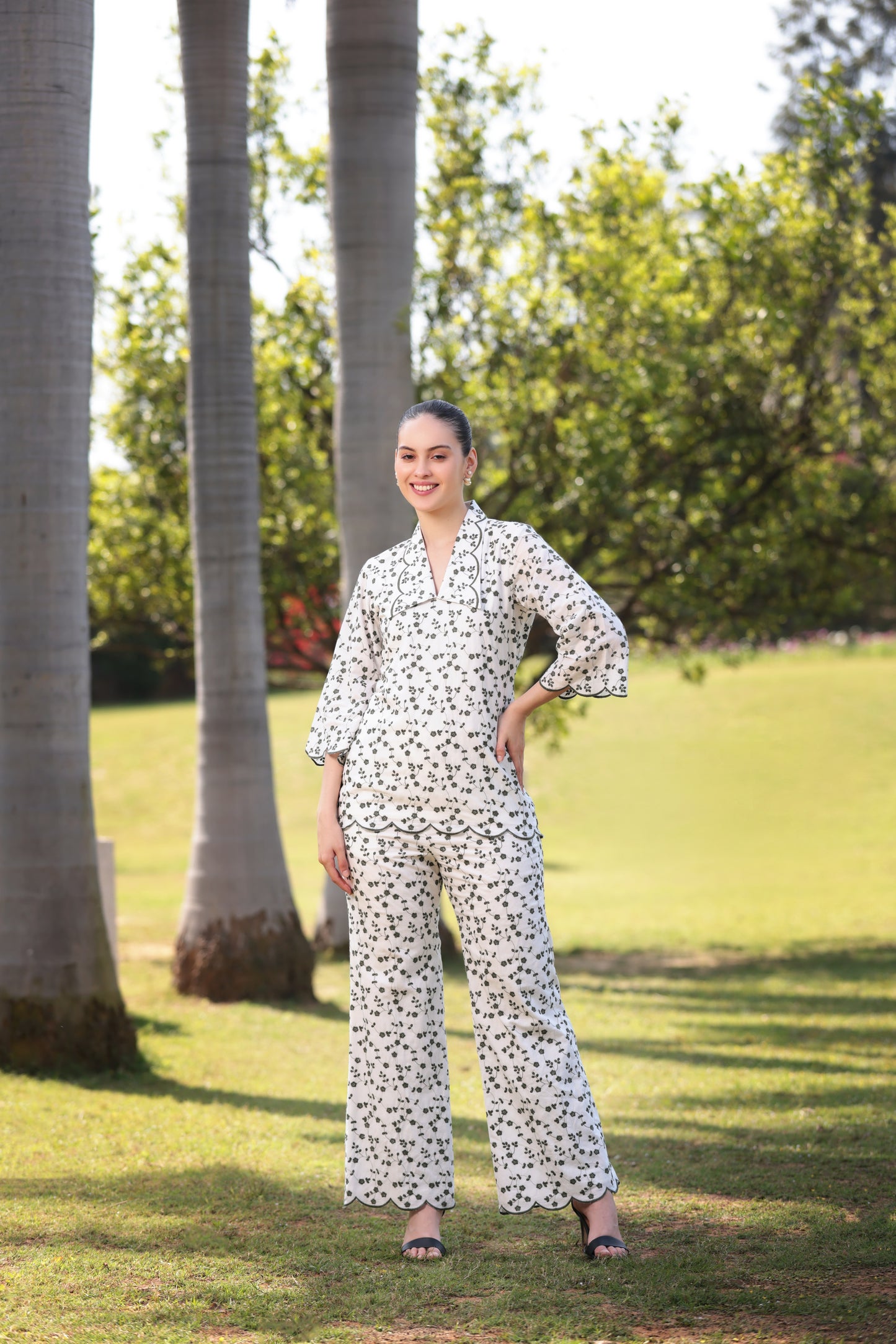 Scalloped Embroidery Co-ord Top