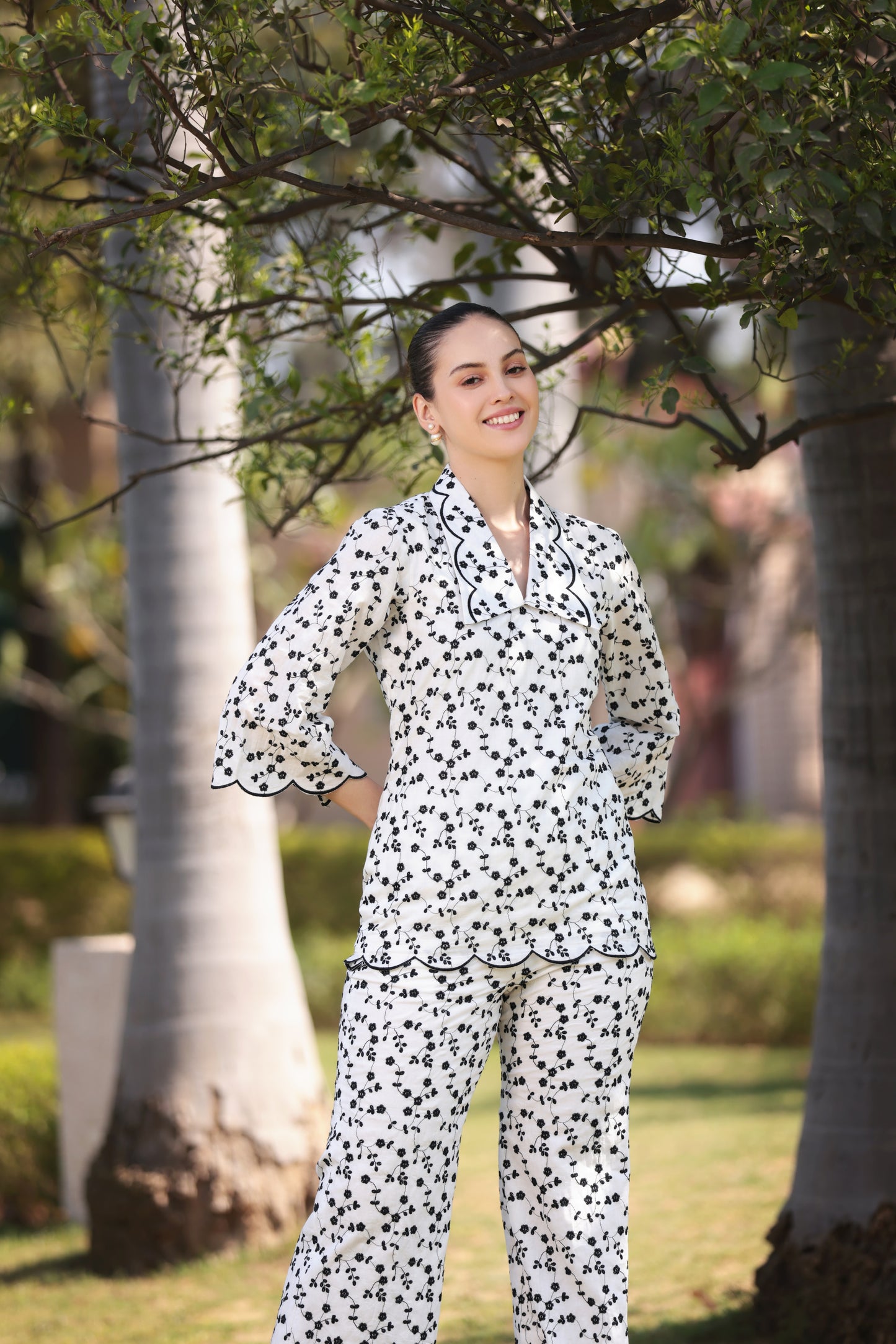 Scalloped Embroidery Co-ord Pant