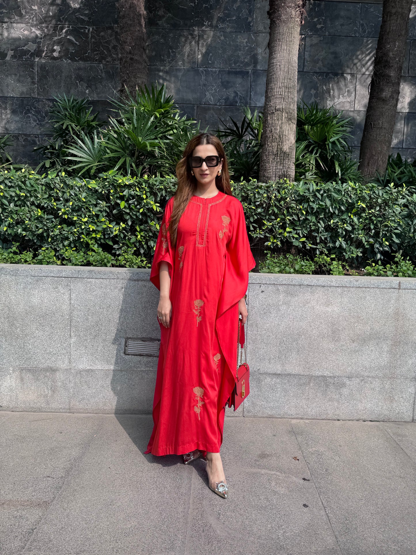 Red Embroidered Kaftan Set