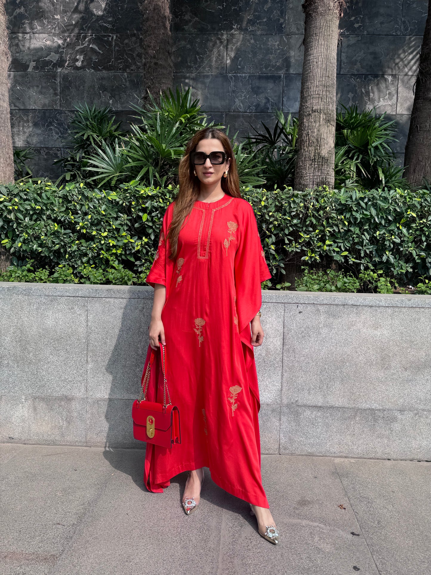 Red Embroidered Kaftan Set