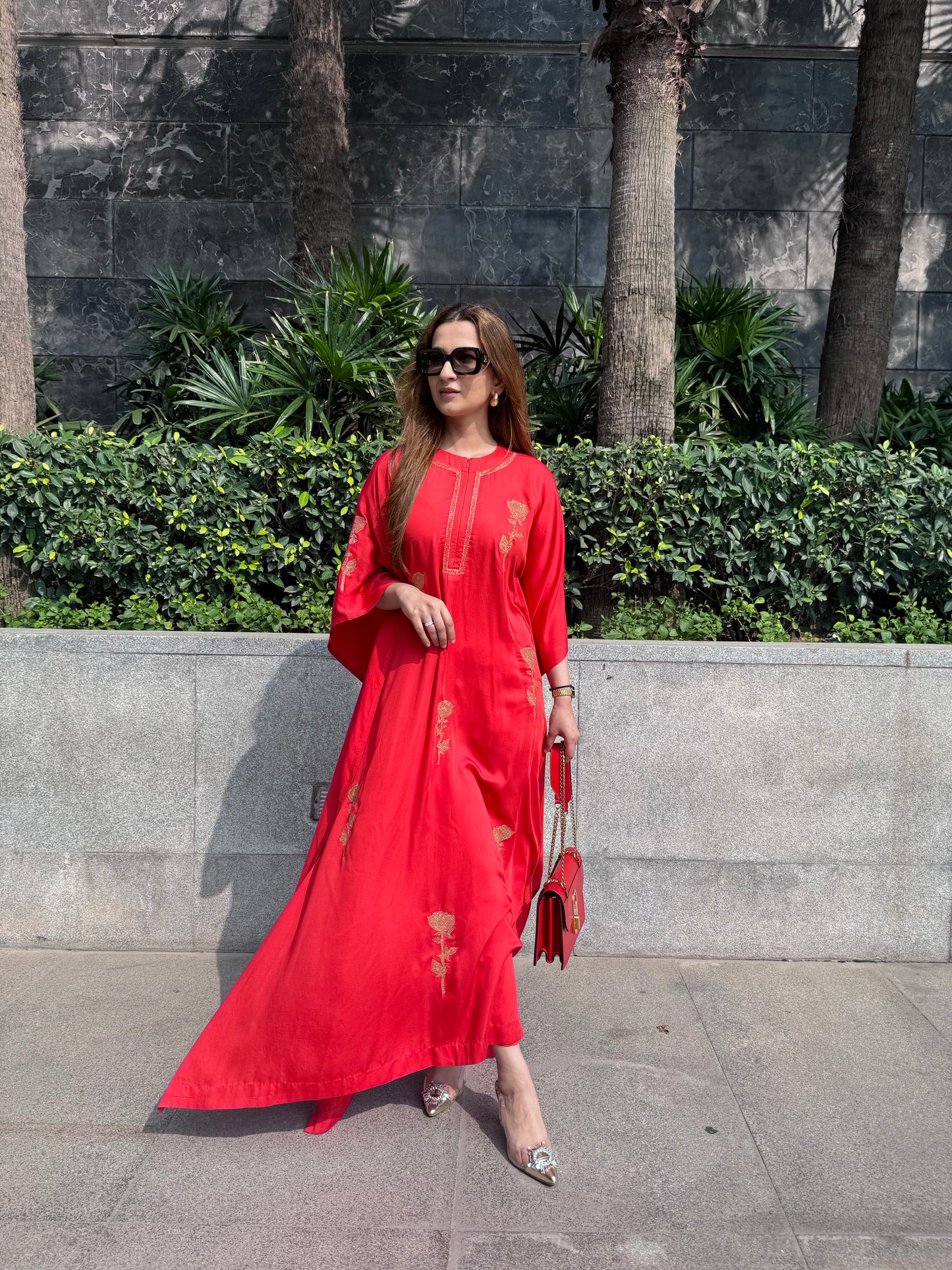 Red Embroidered Kaftan Set