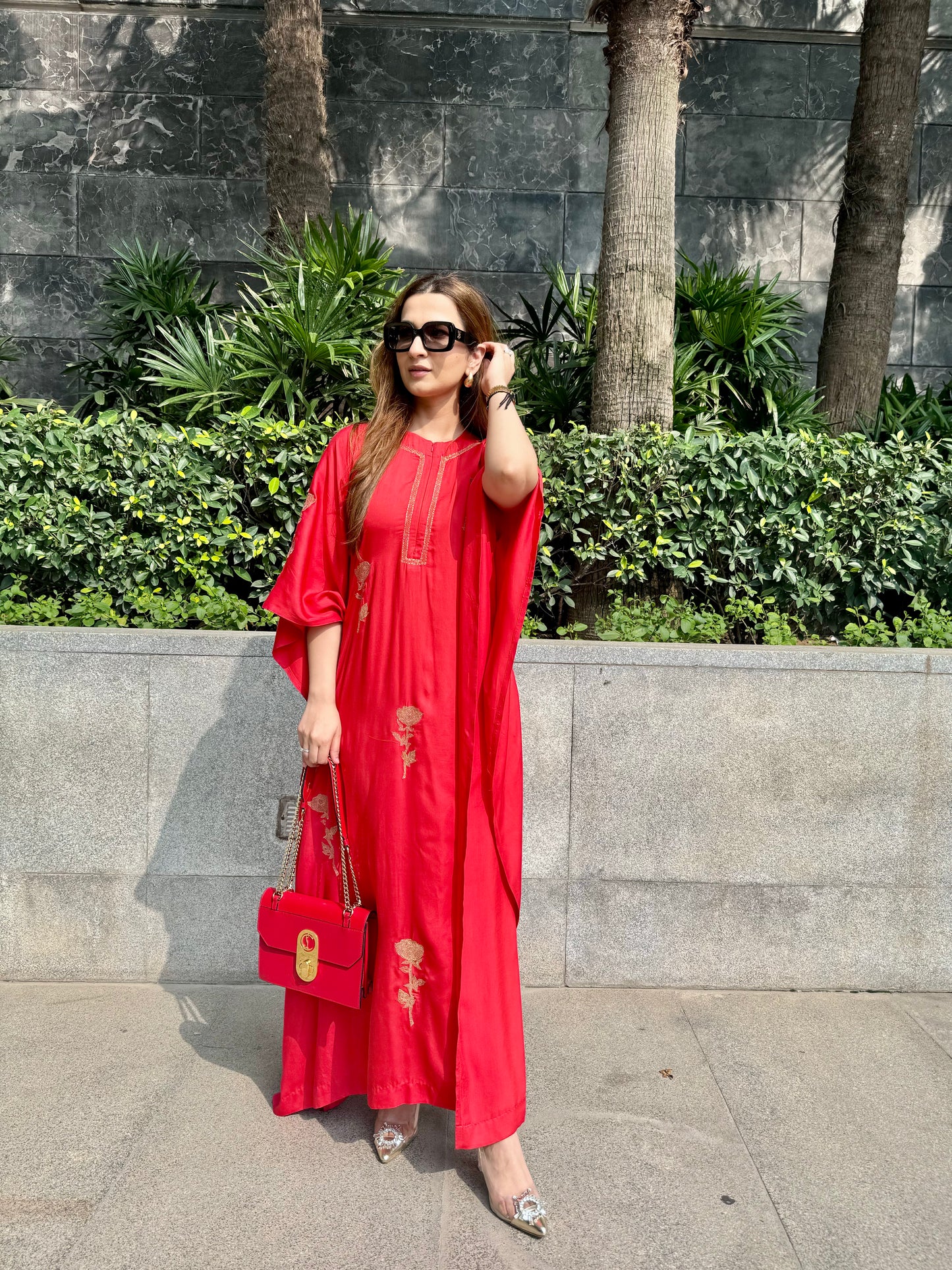Red Embroidered Kaftan Set