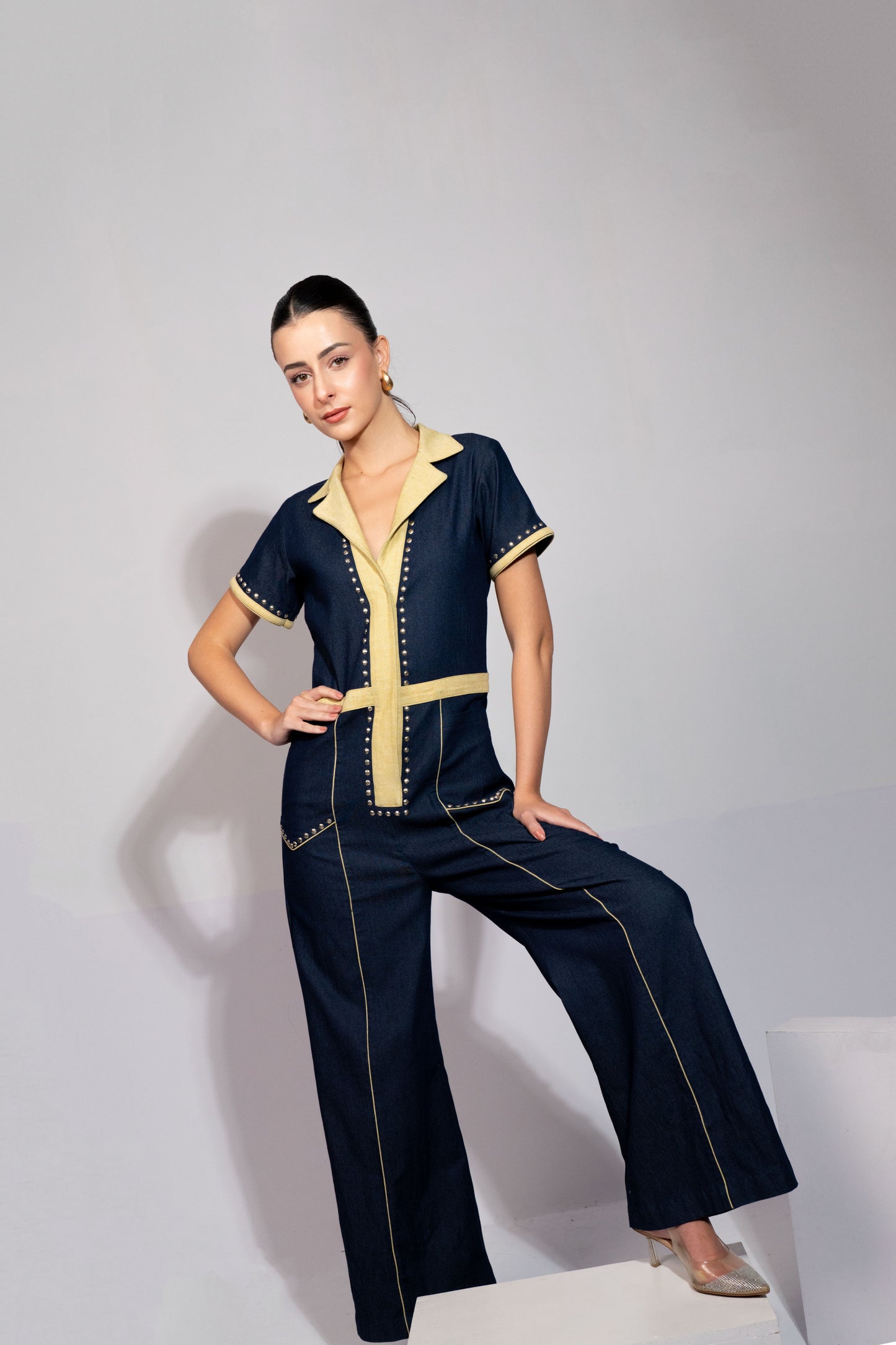 Two Tone Denim Jumpsuit