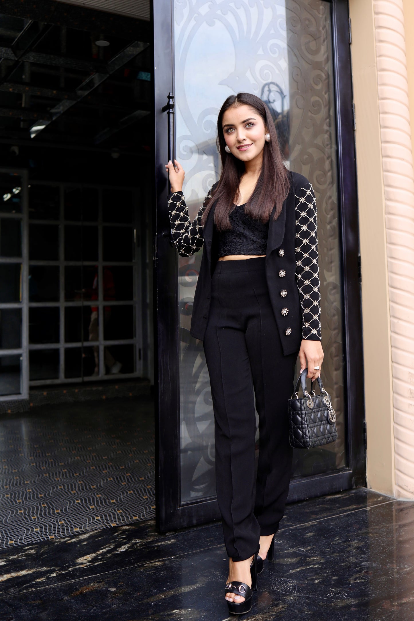Classic black Hand Embroidered Blazer Co-ord Set
