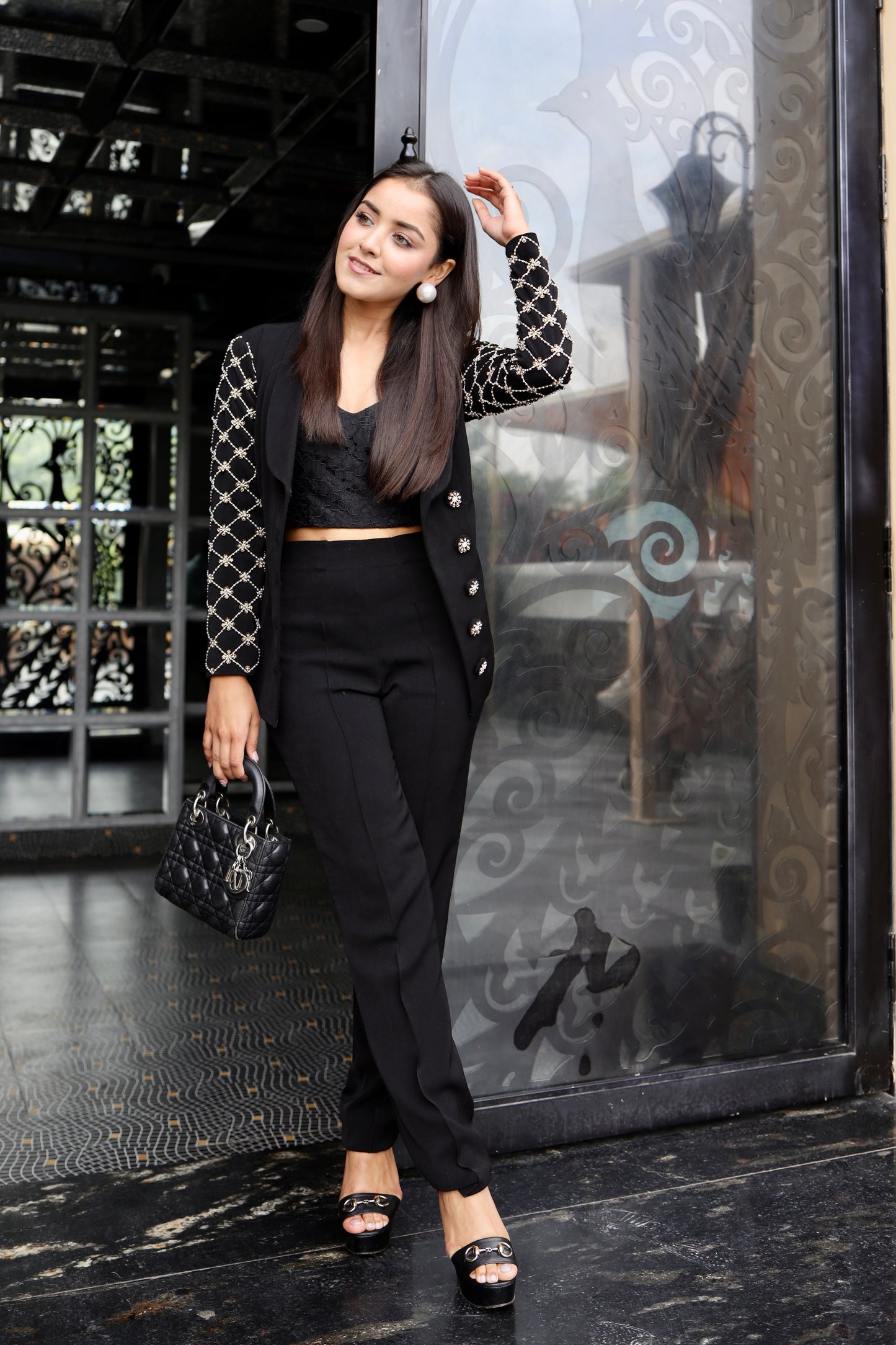 Classic black Hand Embroidered Blazer Co-ord Set