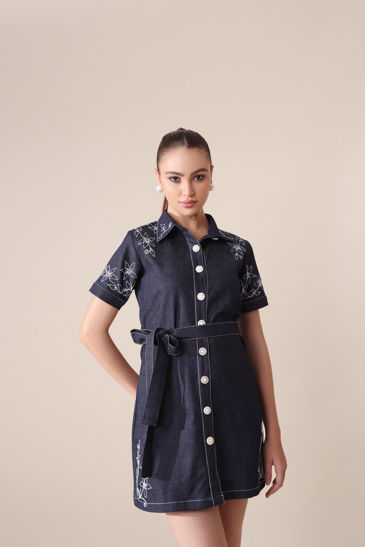 Denim Embroidered Dress