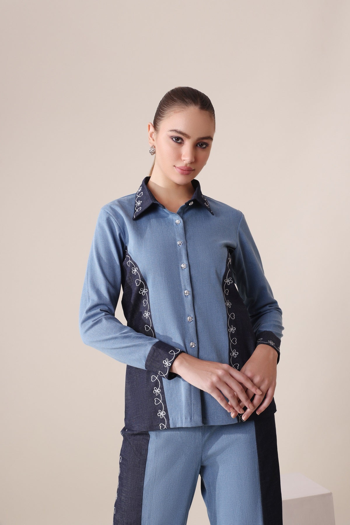 Two Tone Denim Dazzle Top