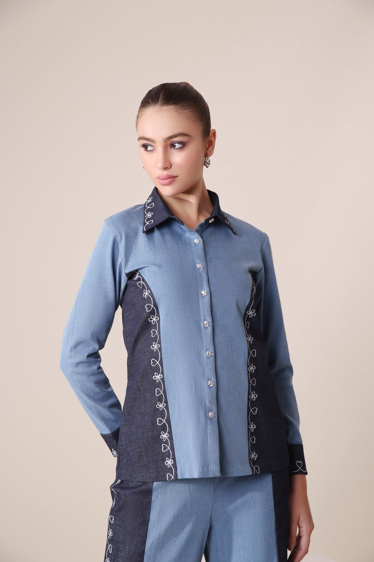 Two Tone Denim Dazzle Top