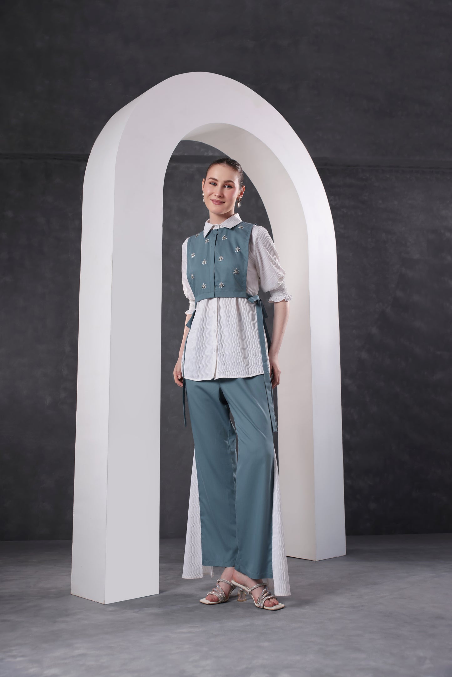 Midnight Aqua Embroidered Top