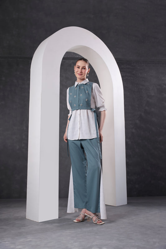 Midnight Aqua Embroidered Set