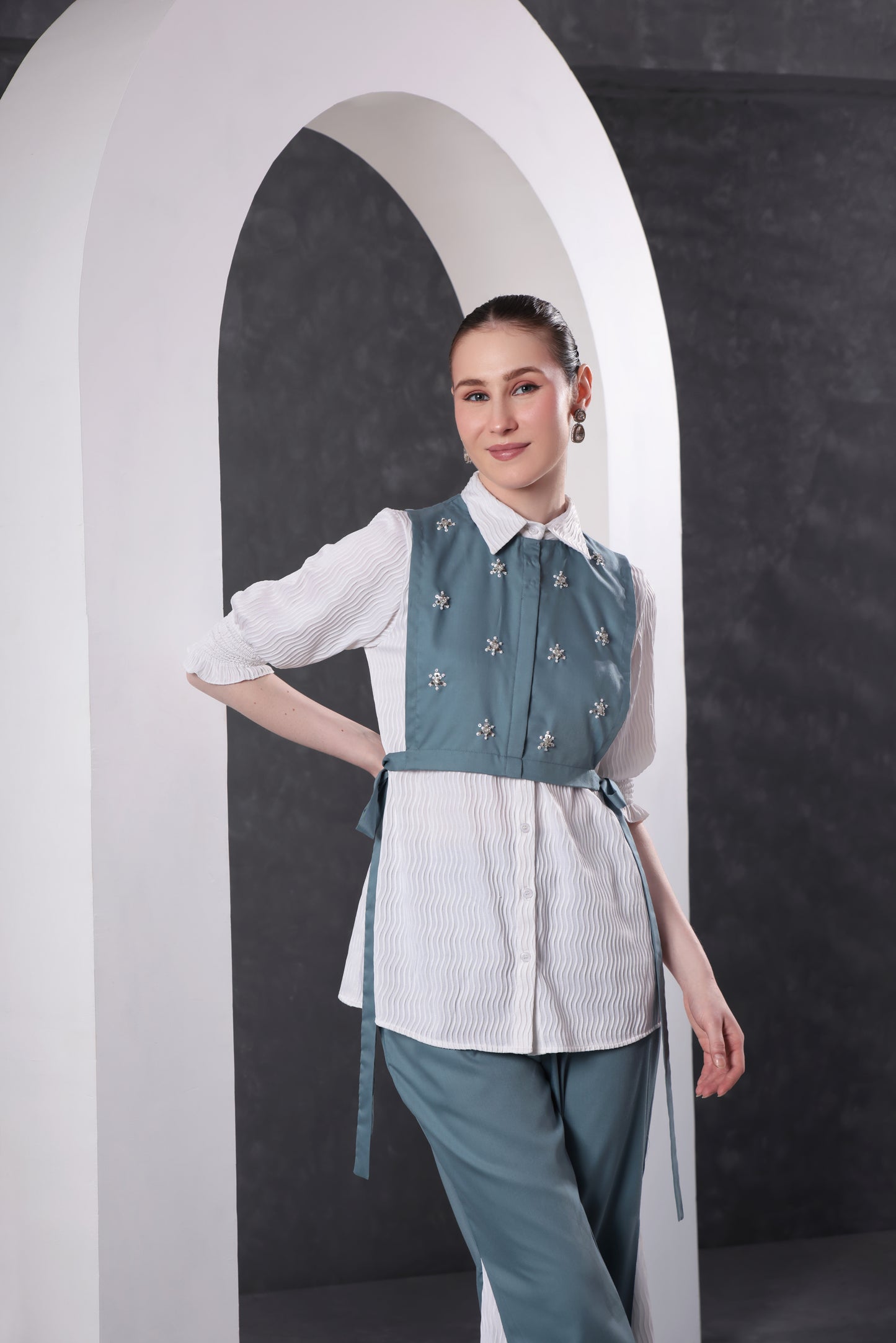 Midnight Aqua Embroidered Top