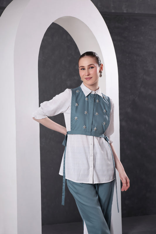 Midnight Aqua Embroidered Top