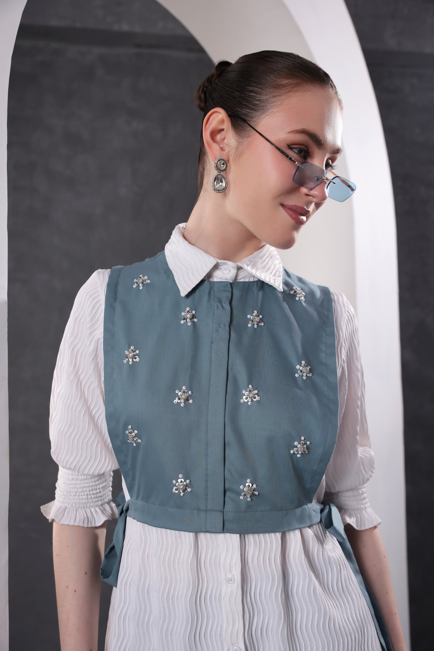 Midnight Aqua Embroidered Top