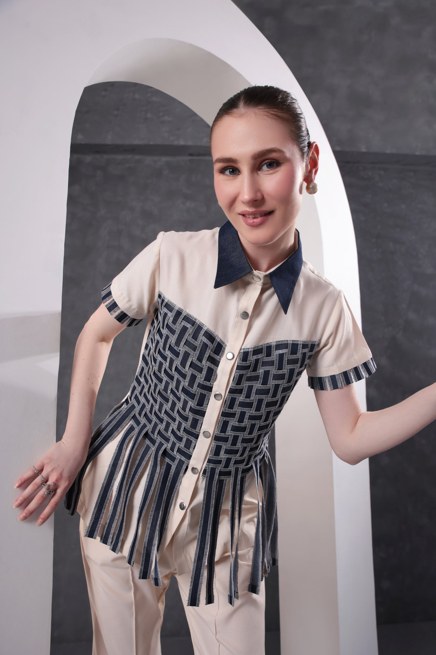 Ivory Weave Fringe Pant