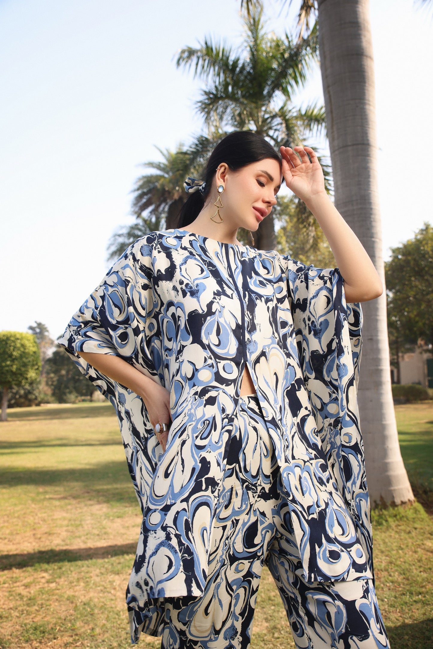 Indigo Print Kaftan Set