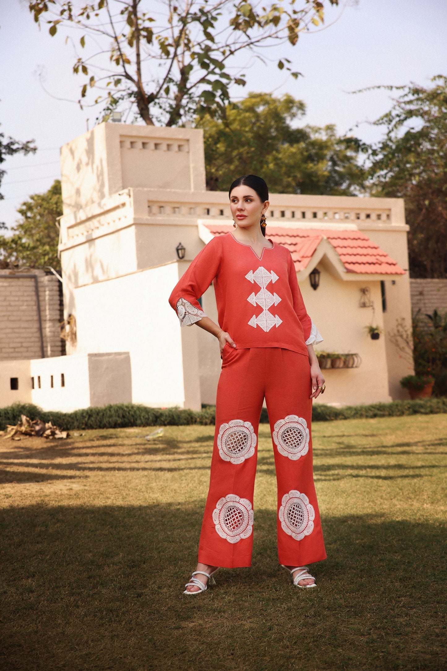 Coral Patchwork Pants