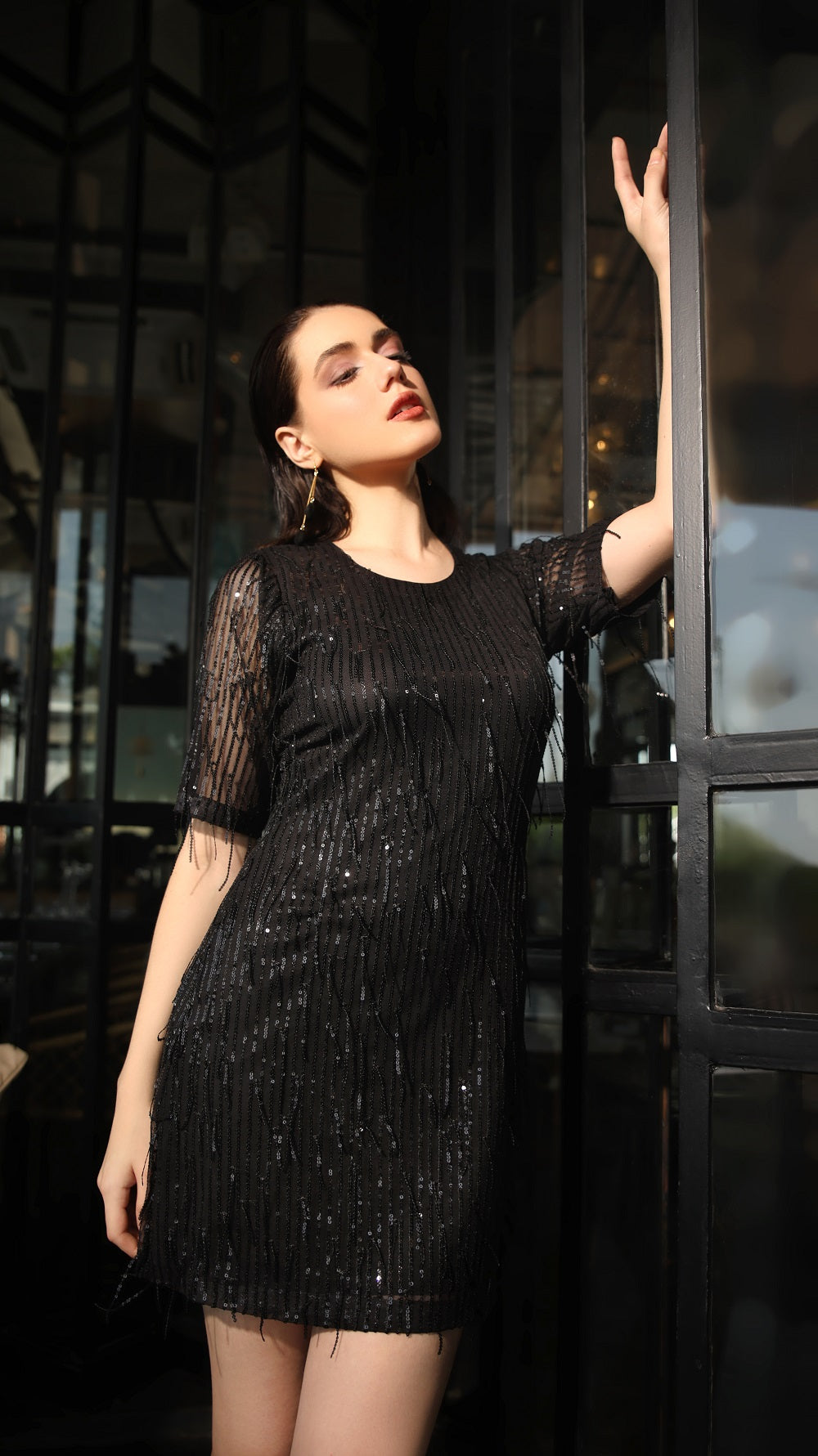 Noir Sequin Fringe Dress