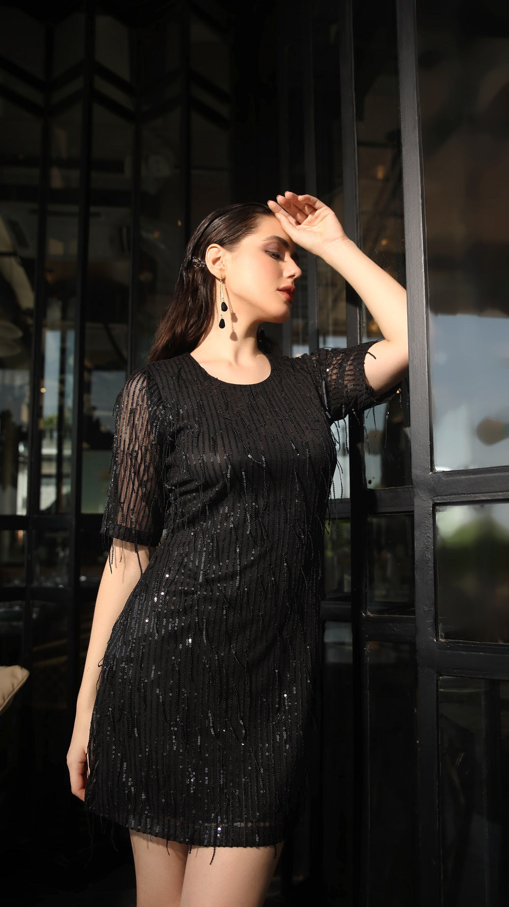 Noir Sequin Fringe Dress