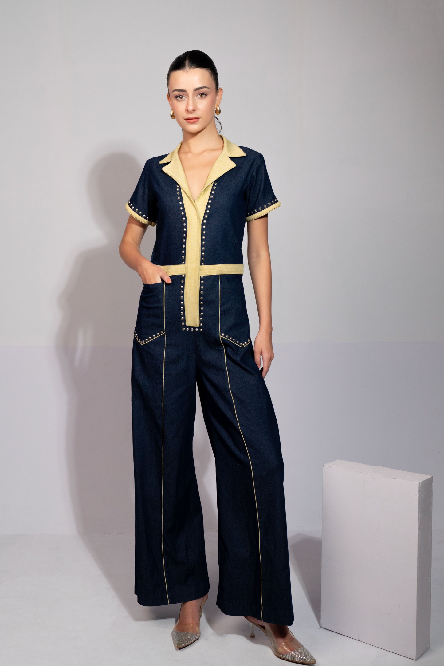 Two Tone Denim Jumpsuit