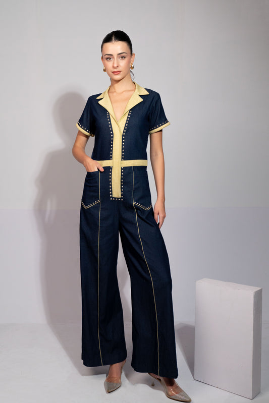 Two Tone Denim Jumpsuit